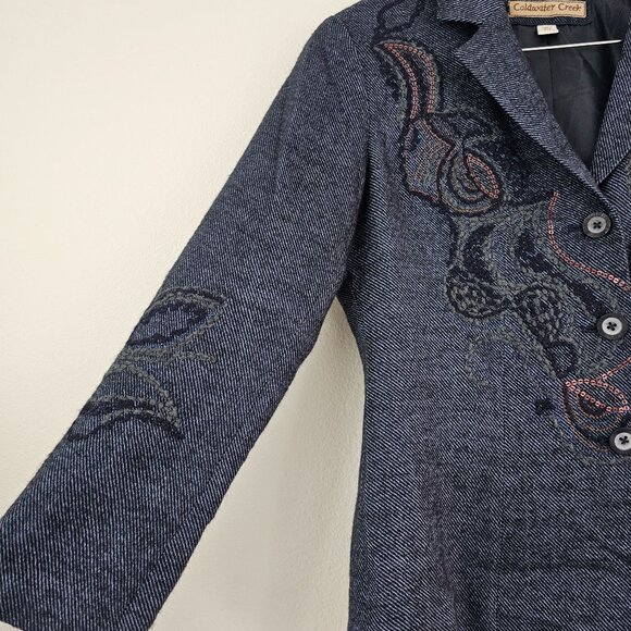 American Vintage Womens Sz 10P Wool Blend Embroidered Sequin Blazer Boho Jacket - Picture 2 of 8